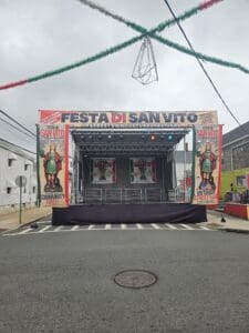 A stage with an image of the mexican flag on it.